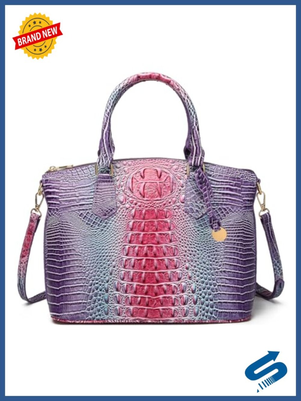 Crocodile Satchel Handbag Vegan Leather Tote Purse Shoulder Strap